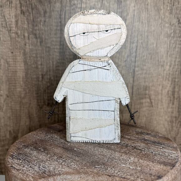 Rustic Halloween Home Decor Sitter Wood Mummy Fall Decoration FAST SHIP NEW - Picture 1 of 9